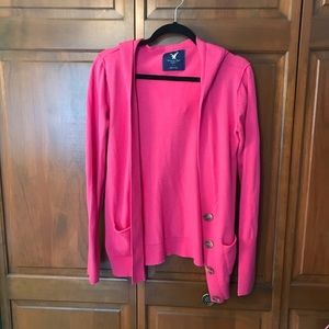 Pink American Eagle Hooded cardigan